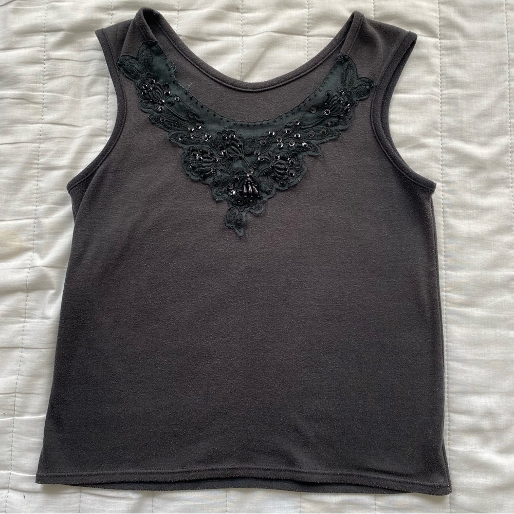 Women's Black Embellished Tank Top